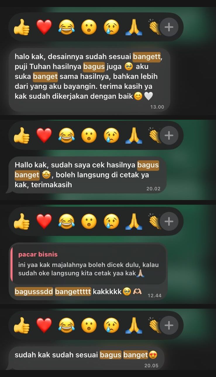Chat WhatsApp pembeli: desainnya sudah sesuai banget, bagus banget